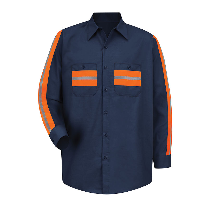 Red Kap Long-Sleeve Enhanced Visibility Industrial Work Shirt, Mens, Size Small, Blue