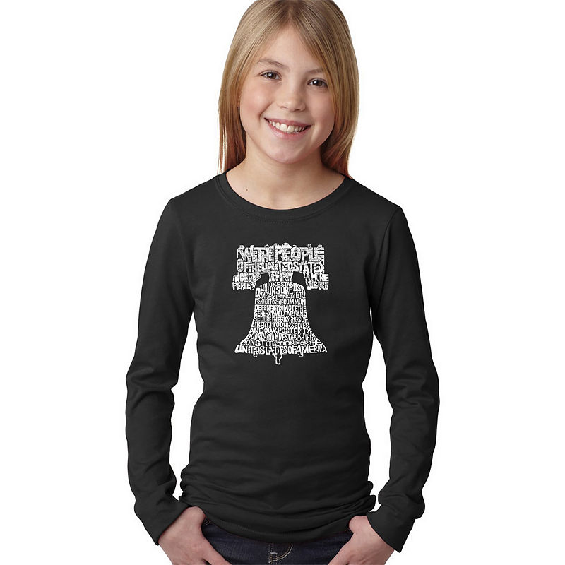 Los Angeles Pop Art Liberty Bell Graphic T-Shirt Girls, Black