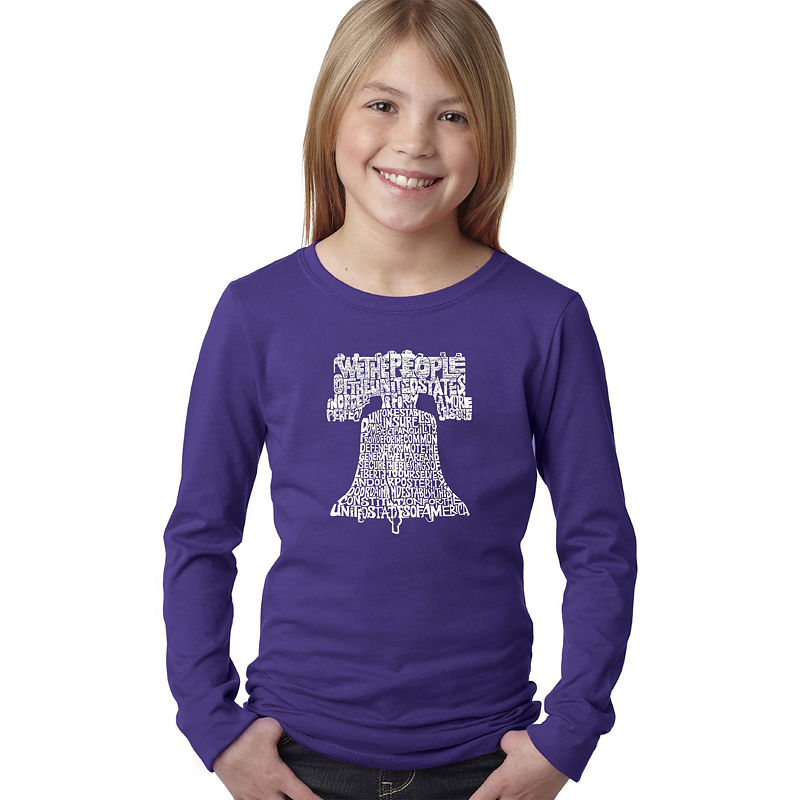 Los Angeles Pop Art Liberty Bell Graphic T-Shirt Girls, Purple