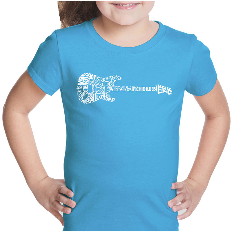 Los Angeles Pop Art Rock Guitar Graphic T-Shirt Girls, Blue