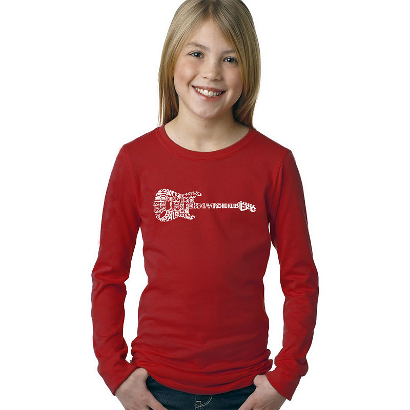 Los Angeles Pop Art Rock Guitar Graphic T-Shirt Girls, Red