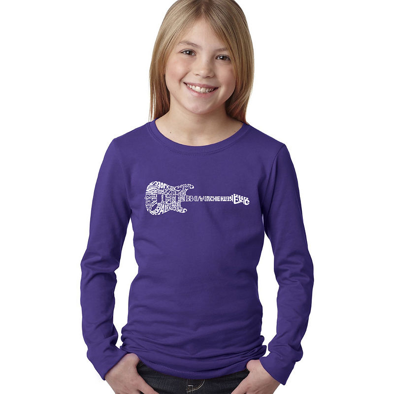 Los Angeles Pop Art Rock Guitar Graphic T-Shirt Girls, Purple