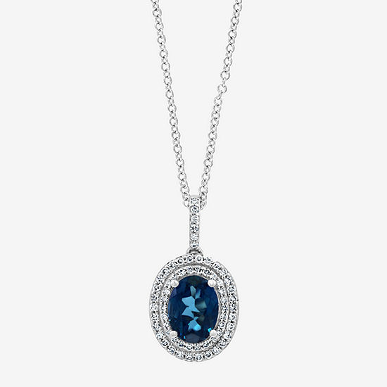Effy Womens 1/5 CT. T.W. Diamond & Genuine Blue Topaz 14K White Gold Pendant Necklace