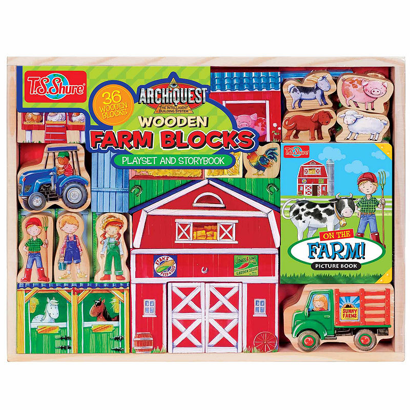 Wooden Farm Blocks Play Set And Book