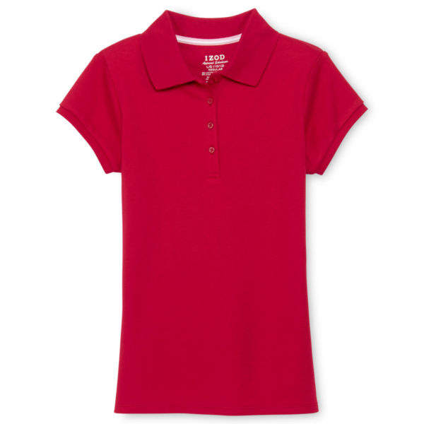 Izod Exclusive Big Kid Girls Round Neck Short Sleeve Regular Fit Polo Shirt