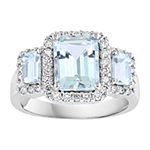 Effy Womens 3/8 CT. T.W. Diamond & Genuine Blue Aquamarine 14K White Gold Cocktail Ring