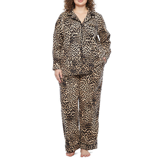 Liz Claiborne Flannel Womens Plus Long Sleeve 2-pc. Pant Pajama Set