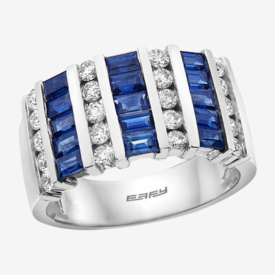 Effy Womens 5/8 CT. T.W. Diamond & Genuine Blue Sapphire 14K White Gold Cocktail Ring