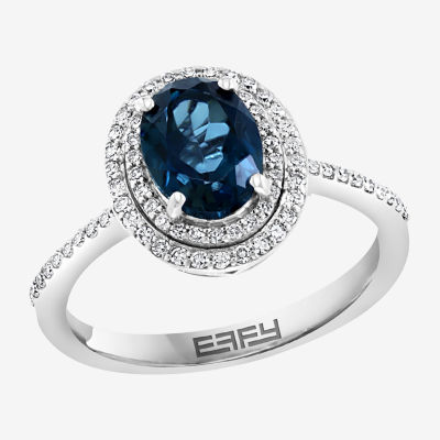 Effy Womens 1/4 CT. T.W. Diamond & Genuine Blue Topaz 14K White Gold Cocktail Ring