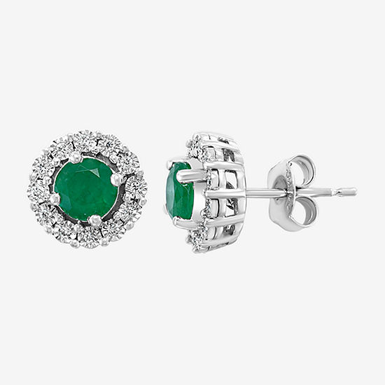 Effy 1/10 CT. T.W. Diamond & Genuine Green Emerald Sterling Silver Stud Earrings