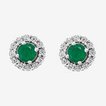 Effy 1/10 CT. T.W. Diamond & Genuine Green Emerald Sterling Silver Stud Earrings