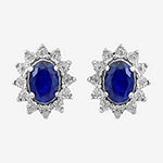 Effy 1/8 CT. T.W. Diamond & Genuine Blue Sapphire 14K White Gold Stud Earrings