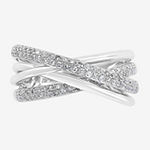 Effy  Womens 3/8 CT. T.W. Genuine Diamond 14K White Gold Crossover Cocktail Ring