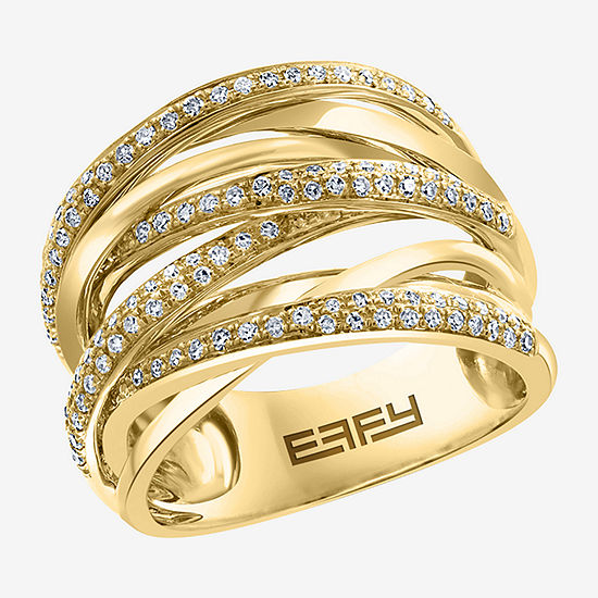 Effy  Womens 1/2 CT. T.W. Genuine Diamond 14K Gold Crossover Cocktail Ring