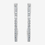 Effy  1 1/8 CT. T.W. Genuine Diamond 14K White Gold 26.2mm Hoop Earrings