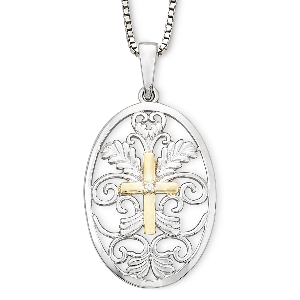 Precious Moments Two Tone Sterling Cross Pendant, Womens