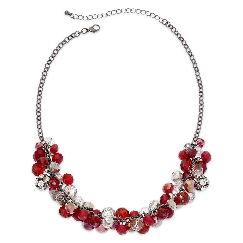 Red, Hematite & Clear Shaky Bead 3 Row Bib Necklace