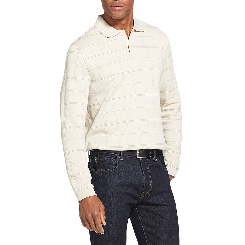 UPC 767672461989 product image for Van Heusen Long Sleeve Windowpane Knit Polo Shirt | upcitemdb.com