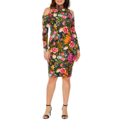 long sleeve floral bodycon dress