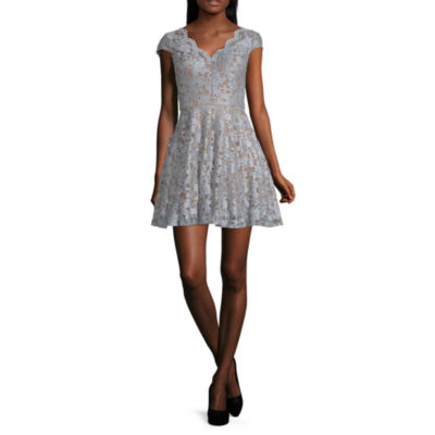City Triangle Short Sleeve Fit Flare Dress Juniors Color Mocha