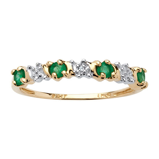 2MM Diamond Accent Genuine Green Emerald 10K Gold Band