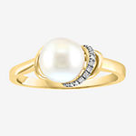 Effy  Womens Diamond Accent White Cultured Freshwater Pearl 14K Gold Over Silver Cocktail Ring