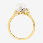 Effy  Womens Diamond Accent White Cultured Freshwater Pearl 14K Gold Over Silver Cocktail Ring
