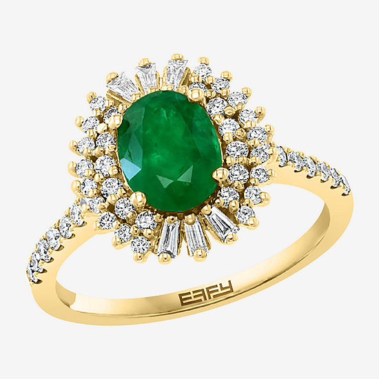 Effy Womens 1/2 CT. T.W. Diamond & Genuine Green Emerald 14K Gold Cocktail Ring