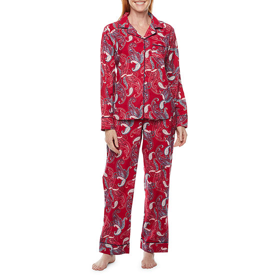 Liz Claiborne Flannel Womens Long Sleeve 2-pc. Pant Pajama Set