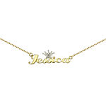 Disney Personalized Girls 14K Yellow Gold over Sterling Silver Diamond Accent Tiara Name Necklace