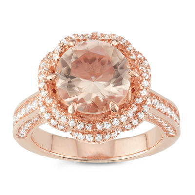 Womens Simulated Pink 14K Rose Gold Over Silver Cocktail Ring