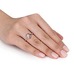 Womens Lab Created White Sapphire 18K Rose Gold Over Silver Flower Cocktail Ring