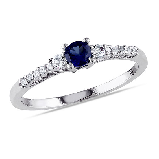 Modern Bride Gemstone Womens Diamond Accent Lab Created Blue Sapphire Sterling Silver Promise Ring