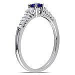 Modern Bride Gemstone Womens Diamond Accent Lab Created Blue Sapphire Sterling Silver Promise Ring