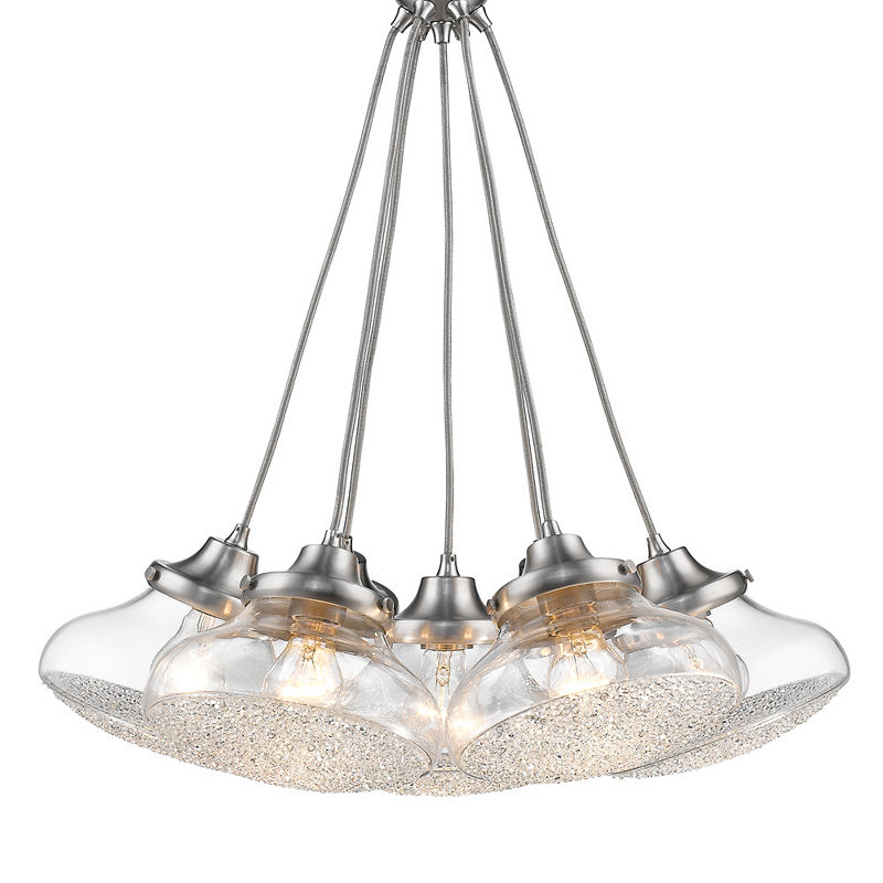 Asha 7-Light Pendant In Pewter With Crushed Crystal Glass, Silver