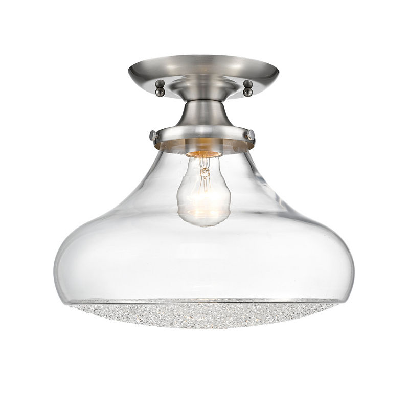 Asha Large Semi Flush In Pewter With Crushed Crystal Glass, Silver