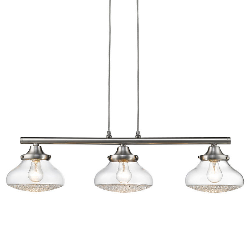 Asha Linear Pendant In Pewter With Crushed Crystal Glass, Silver