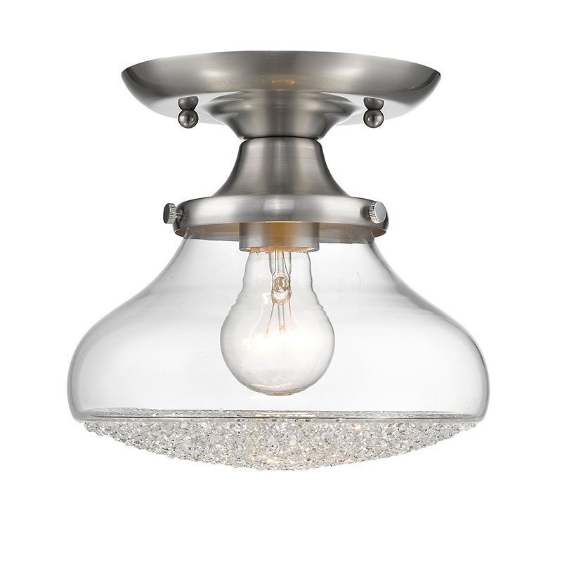 Asha Small Semi Flush In Pewter With Crushed Crystal Glass, Silver