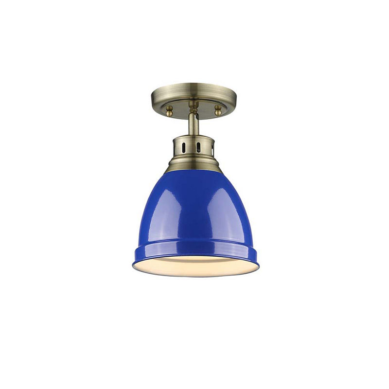 Duncan Flush Mount In Aged Brass, Yellow
