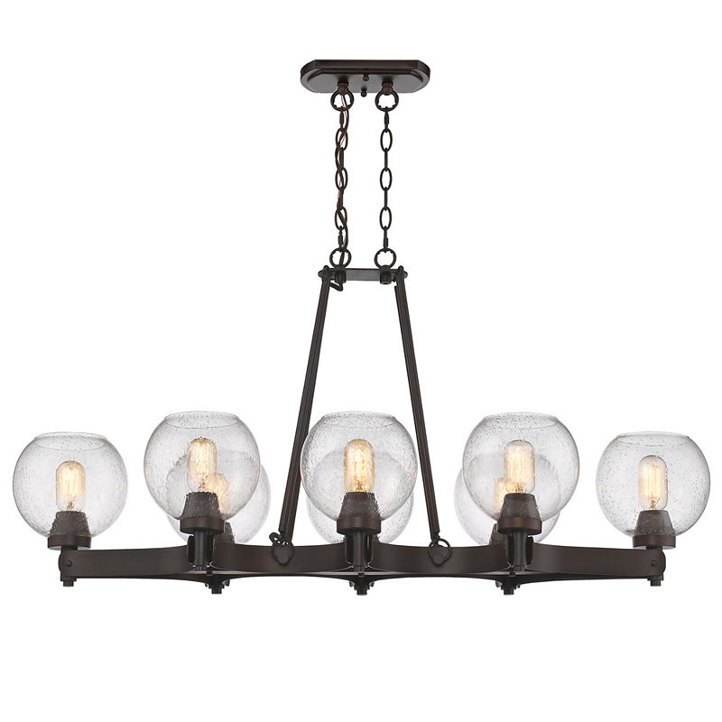 Galveston 8-Light Linear Pendant In Rubbed Bronze With Seeded Glass, Brown