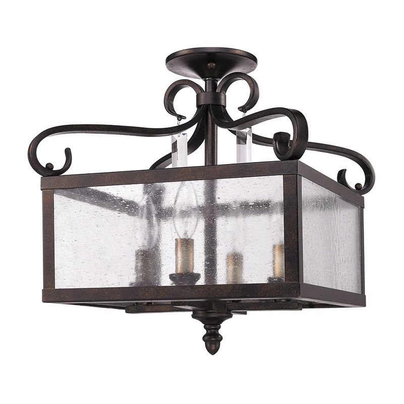 Valencia Semi-Flush In Fired Bronze With Seeded Glass, Brown