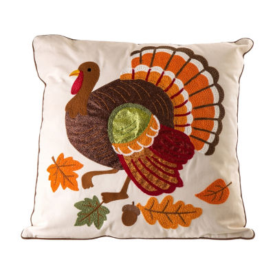 Glitzhome Cotton Embroidered Turkey Throw Pillow Cover Color