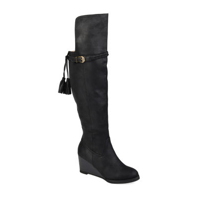 womens black boots wedge heel