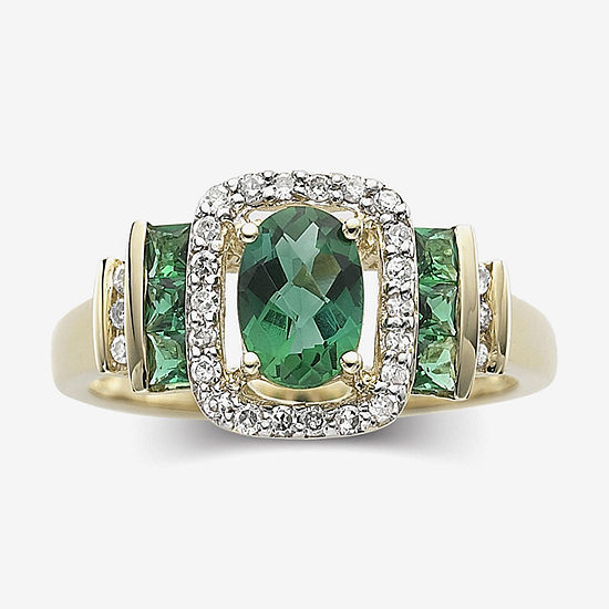 1/7 CT. T.W. Diamond & Genuine Emerald 10K Gold Ring