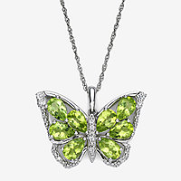 Peridot & Lab-Created White Sapphire Sterling Silver Butterfly Pendant Necklace