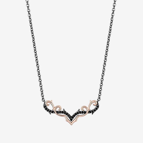 Enchanted Disney Fine Jewelry 1/5 CT. T.W. Black Diamond Maleficent Necklace in 14K Rose Gold Over Silver