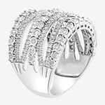 Effy  Womens 1 CT. T.W. Genuine Diamond Sterling Silver Crossover Cocktail Ring