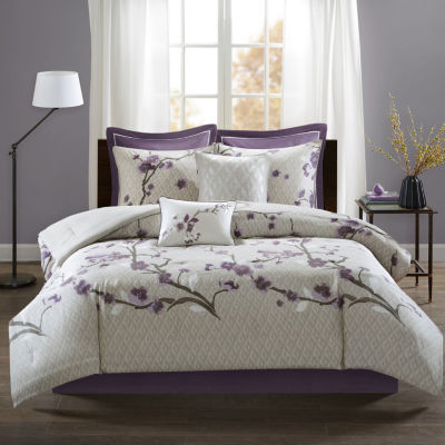 Madison Park Isabella Cotton Floral Comforter Set, Color Purple JCPenney