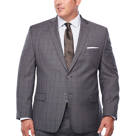 Collection by Michael Strahan Mens Plaid Classic Fit Suit Jacket-Big and Tall, 52 Big Short, Gray