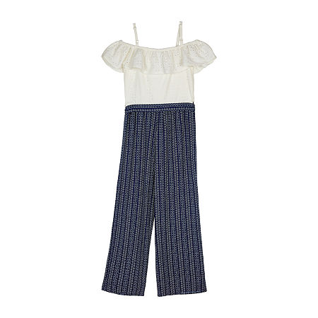 by&by girl Big Girls Sleeveless Jumpsuit, Large , Blue - 37113500083